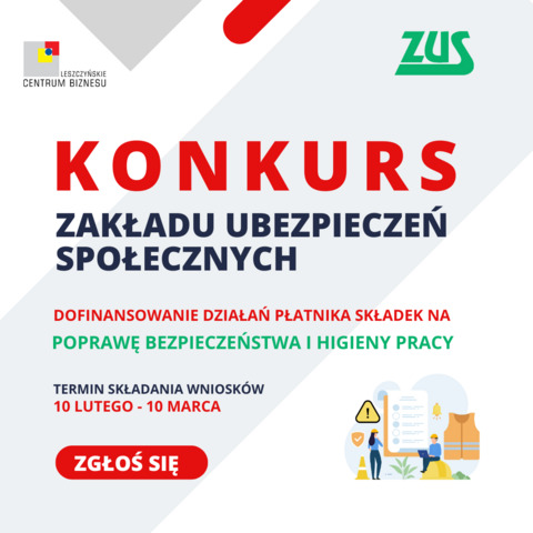 Konkurs ZUS - dofinansowanie działań płatnika składek na poprawę bezpieczeństwa i higieny pracy